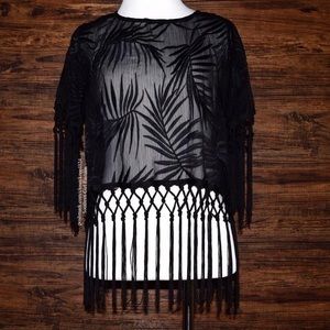 Swing Tunic Floral Embroidered Fringe Blouse